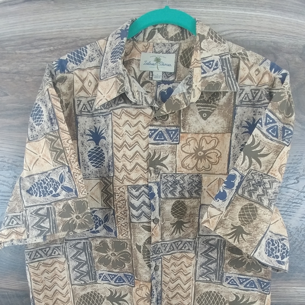 🌴Island Shores Men's Lg SS Shirt Island Print